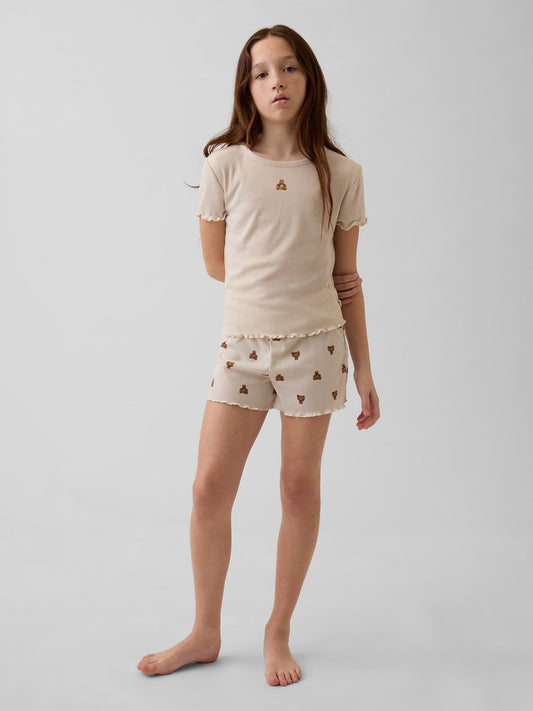Gri Recycled Fitilli Brannan Bear Pijama Şort Takım