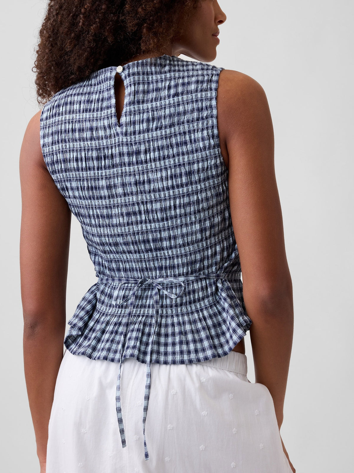 Mavi Smocked Gingham Crop Peplum Üst