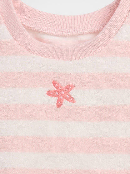 Pembe Bebek Havlu Terry Çizgili Outfit Set