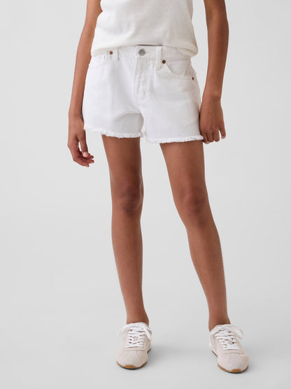 Beyaz Low Rise Stride Denim Şort