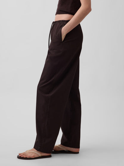 Kahverengi Poplin Easy Barrel Pantolon