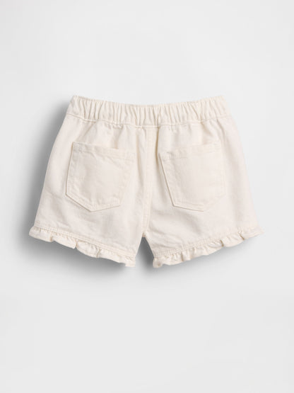 Beyaz Denim Stride Pull-on Fırfır Şort