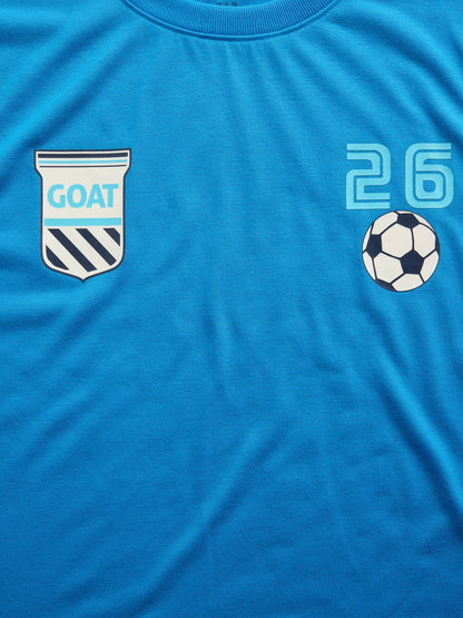 Mavi Recycled Oversized Futbol Baskılı Şort Pijama Seti
