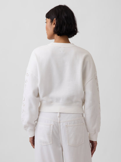 Beyaz Vintagesoft Oversized Eyelet Crop Sweatshirt