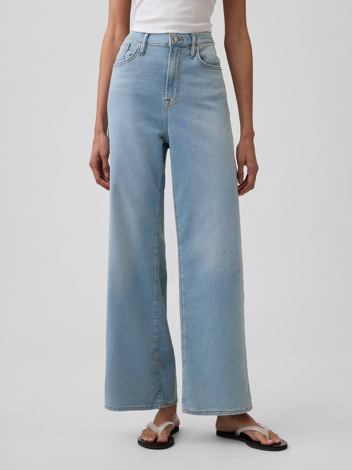 Açık Mavi High Rise Wide-leg Jean Pantolon
