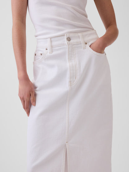 Beyaz Denim Midi Kalem Etek