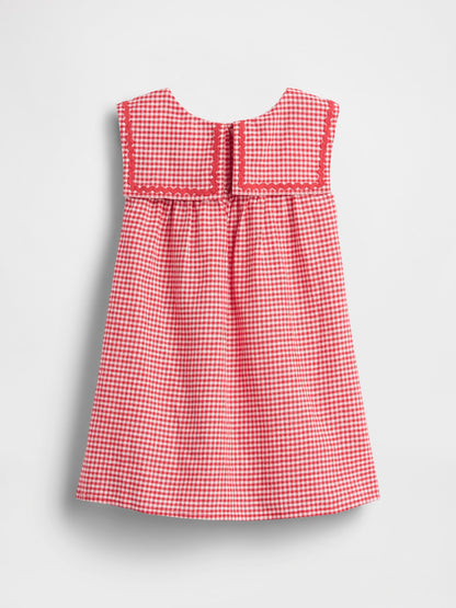 Kırmızı Keten Karışımlı Gingham Sailor Elbise