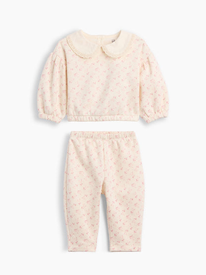 Beyaz Baby Vintage Yumuşak Dantel Yaka Sweat Takımı