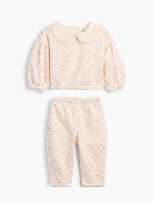 Beyaz Baby Vintage Yumuşak Dantel Yaka Sweat Takımı