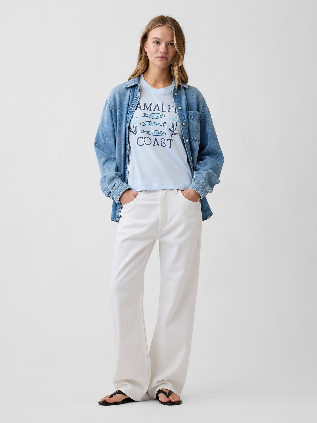 Açık Mavi Boxy Grafik Baskılı T-shirt