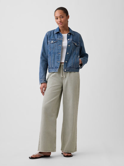 Gri Mid Rise Pull-on Wide-leg Jean Pantolon
