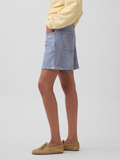 Açık Mavi 5 Mid Rise Baskılı Tknit Denim Easy Şort