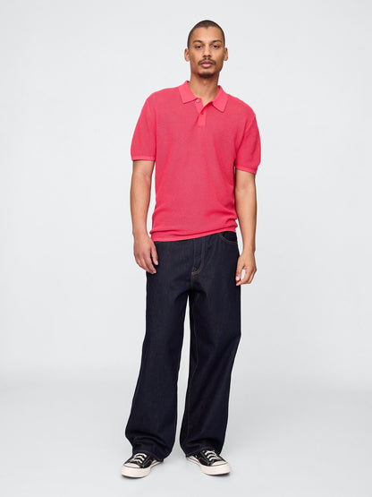 Açık Pembe Dokulu Kroşe Polo T-shirt