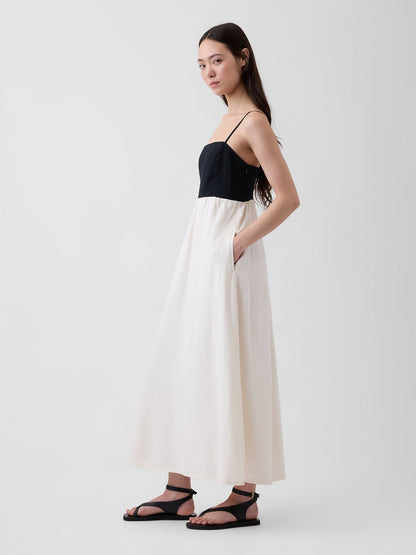 Beyaz Keten Karışımlı Empire Waist Maxi Elbise