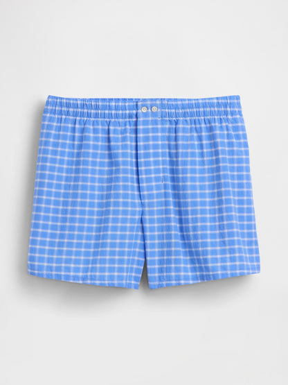 Açık Mavi 4 Seersucker Kareli Boxer Şort