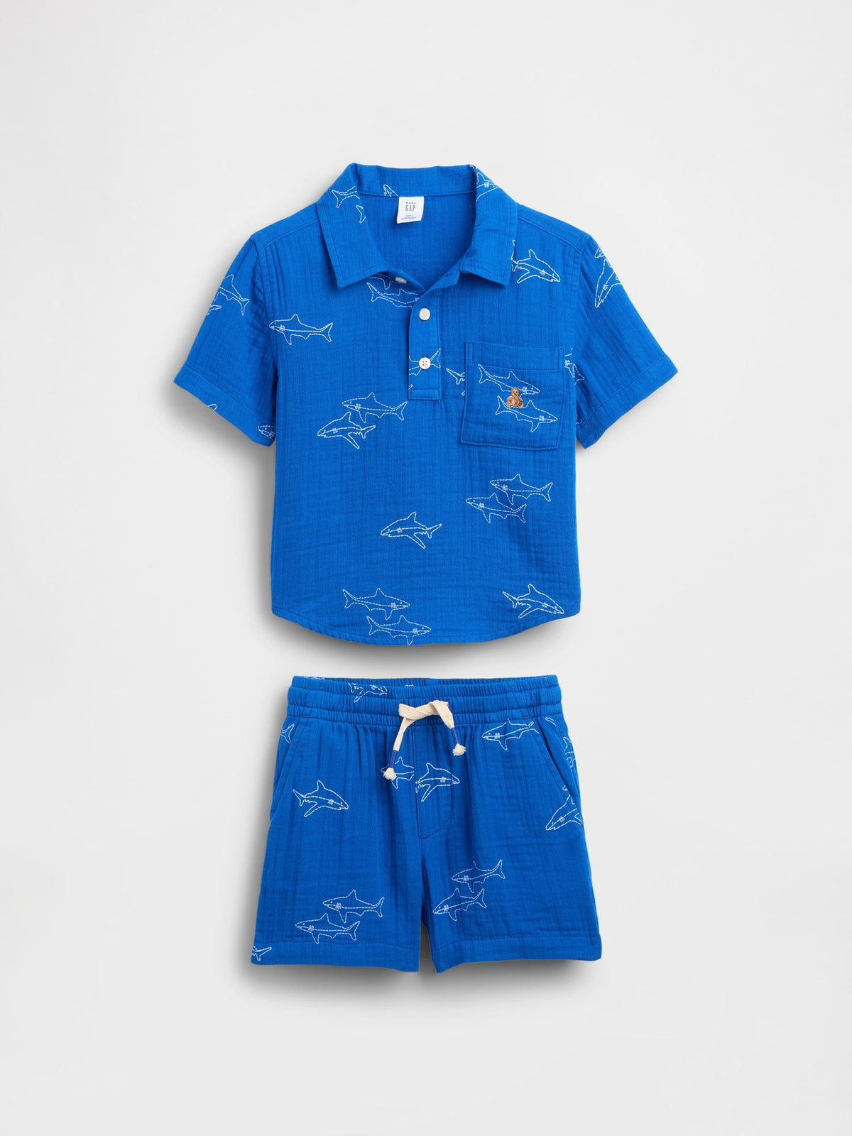 Mavi Pamuk Gauze Polo Outfit Set