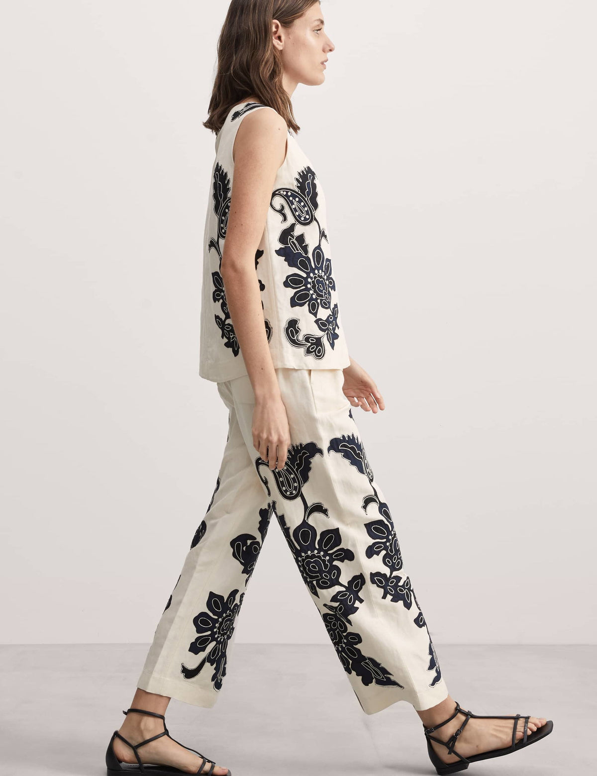 Jaeger Işleme Detaylı Wide Leg Keten Pantolon