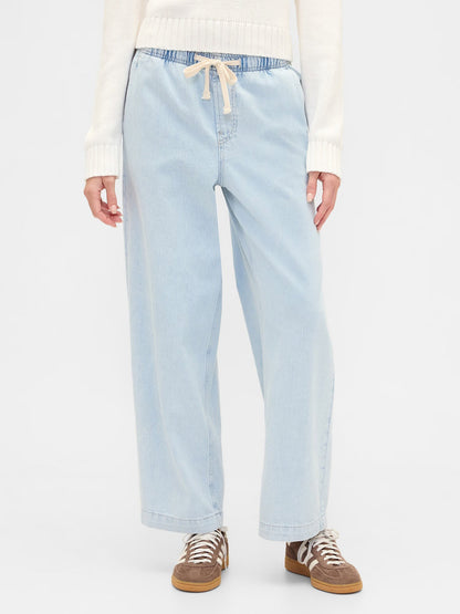 Açık Mavi High Rise Pull-on Wide-leg Jean Pantolon