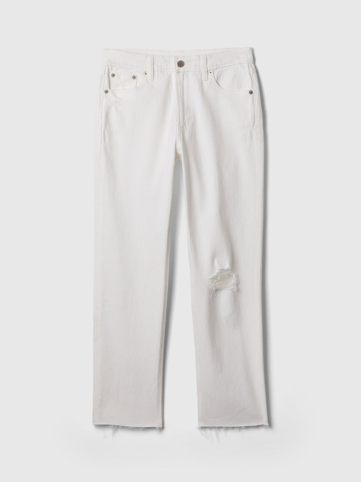 Beyaz High Rise Cheeky Straight Jean Pantolon