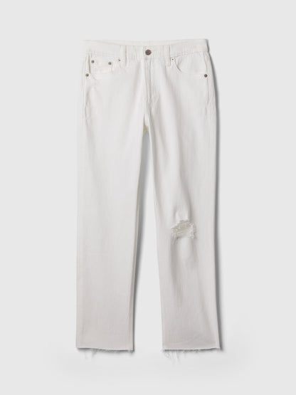 Beyaz High Rise Cheeky Straight Jean Pantolon