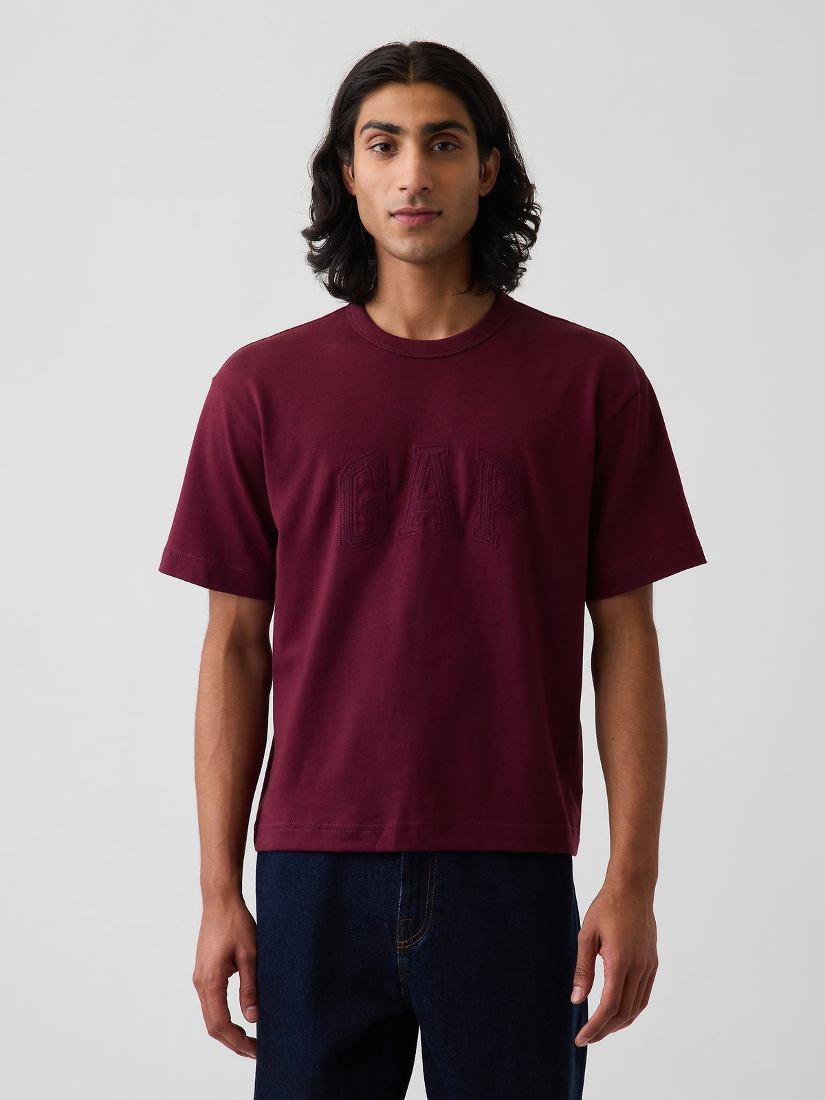 Açık Mavi Heavyweight Relaxed Gap Logo Crop T-shirt