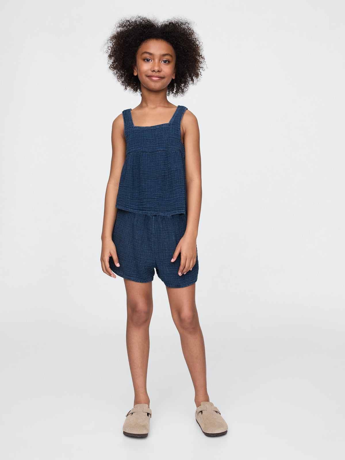 Lacivert Crinkle Gauze Denim Şort