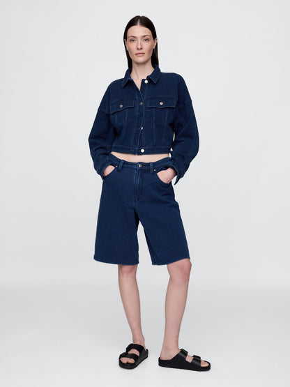 Lacivert 11 Mid Rise Fransız Havlu Kumaş Denim Şort