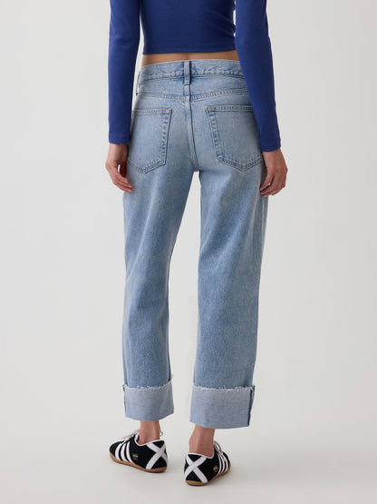 Açık Mavi Low Slung Relaxed Crop Jean Pantolon