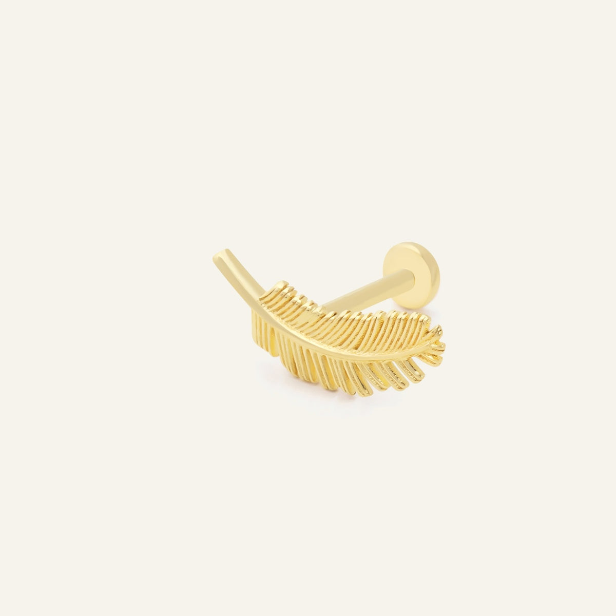 Feather Tüy Figürlü Taşsız Altın Kulak Piercing