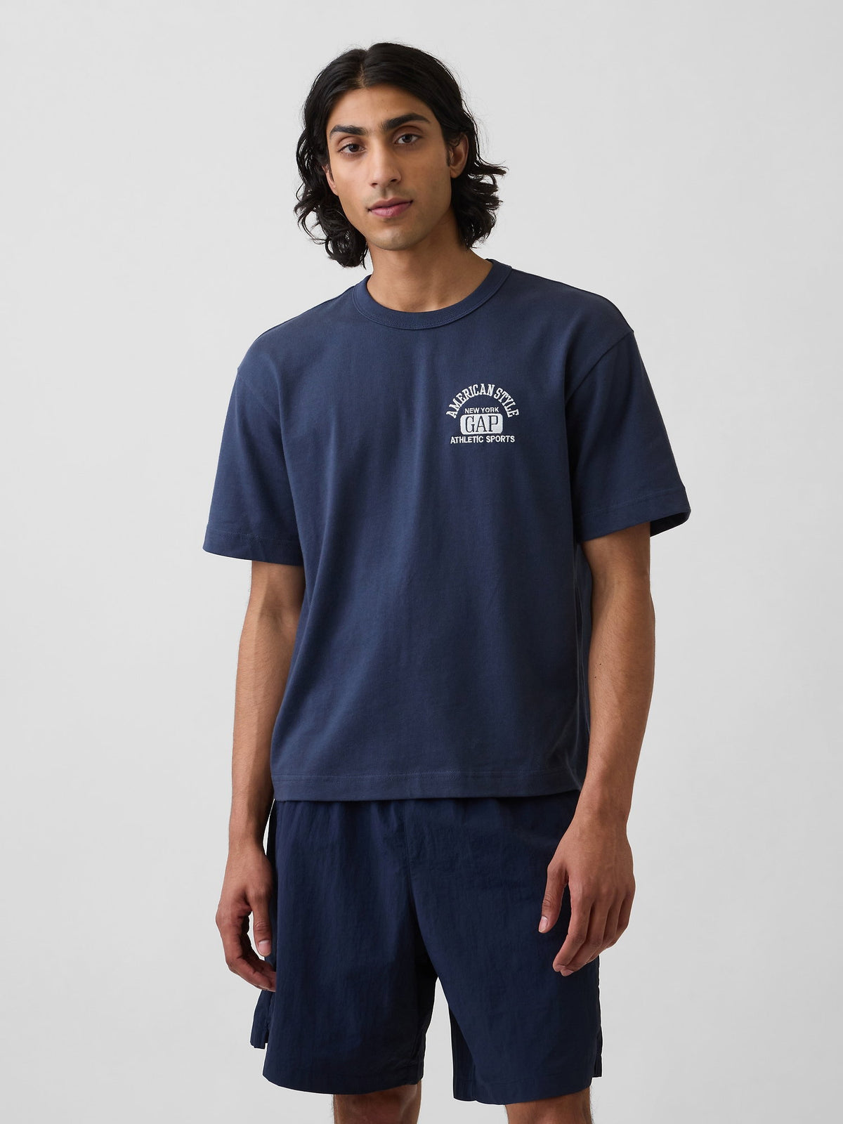 Lacivert Heavyweight Gap Logo Relaxed Crop T-shirt