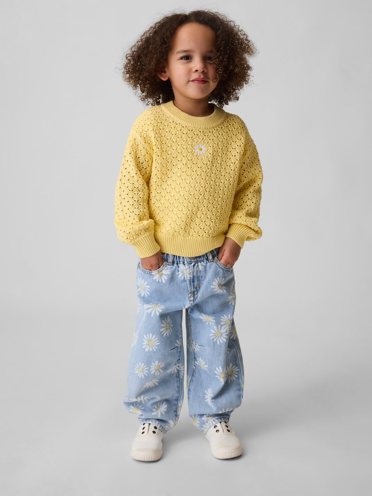 Mavi Papatya Baskılı Horseshoe Jean Pantolon