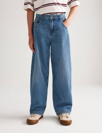 Saf Pamuklu Baggy Çocuk Jean Pantolon