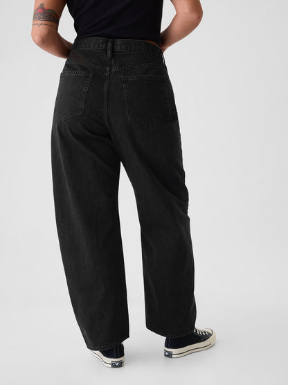 Siyah High Rise Barrel Jean Pantolon