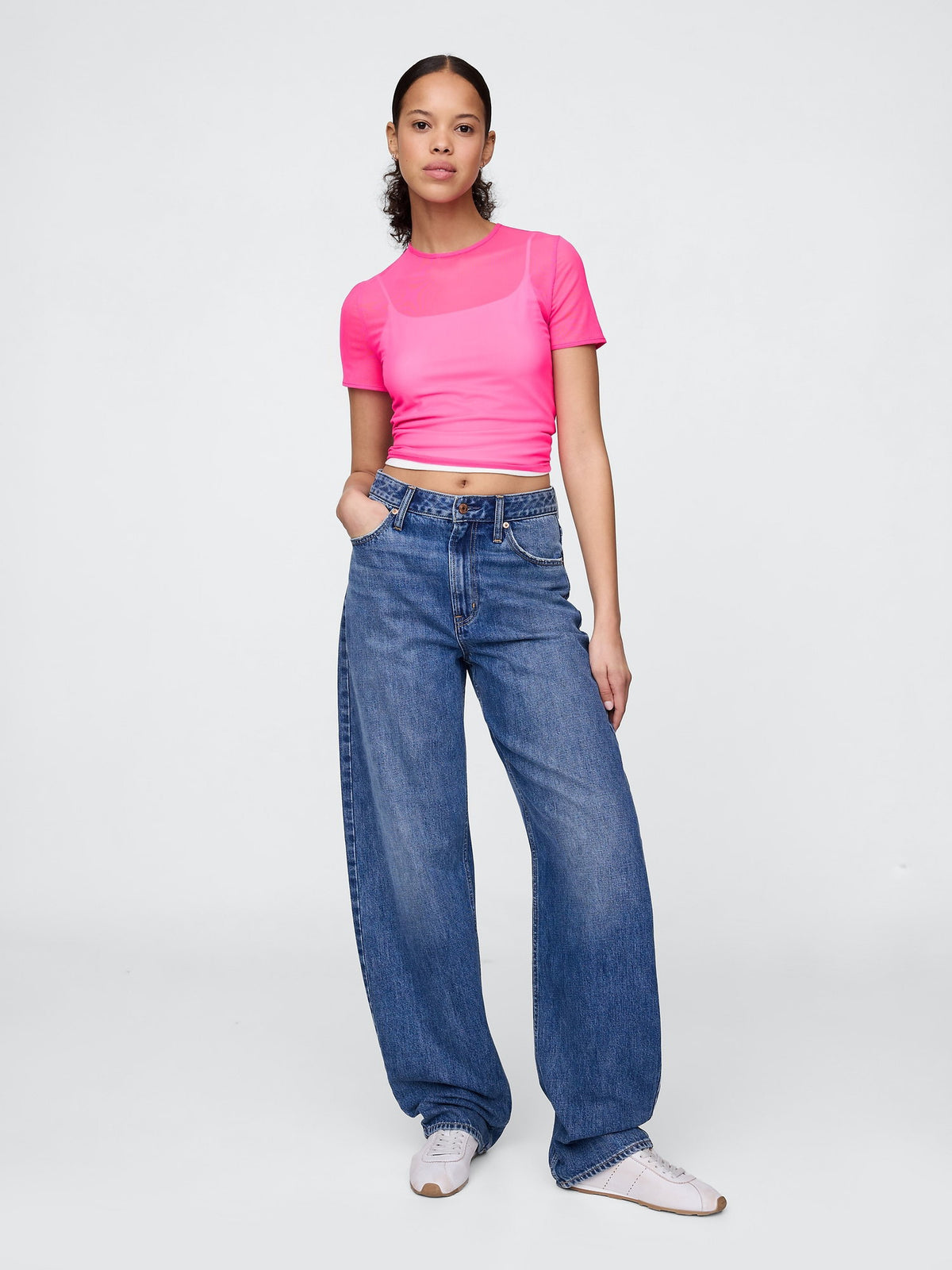 Pembe Transparan Crop T-shirt