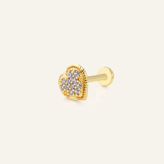 Spark Kalp Figürlü Çok Taşlı Altın Kulak Piercing