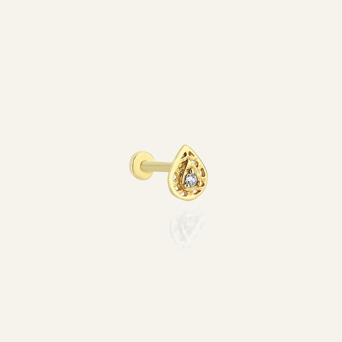 Tera Damla Figürlü Tek Taşlı Altın Kulak Piercing
