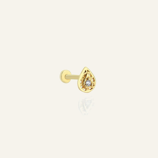 Tera Damla Figürlü Tek Taşlı Altın Kulak Piercing