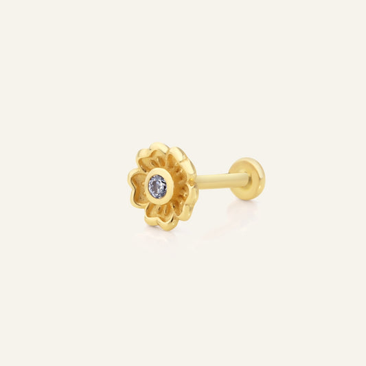 Aurelia Çiçek Figürlü Tek Taş Altın Kulak Piercing
