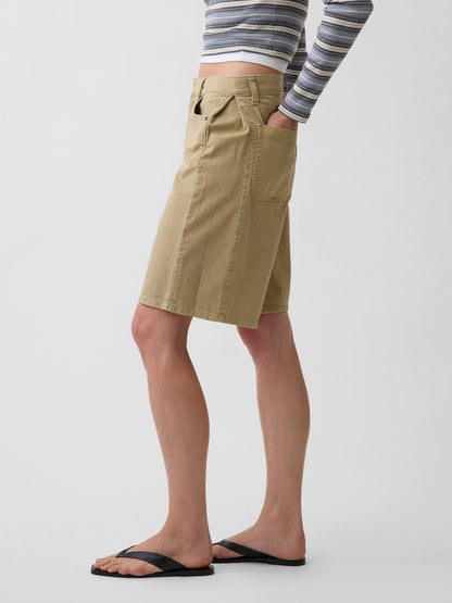 Siyah Mid Rise Twill Side-pleat Şort