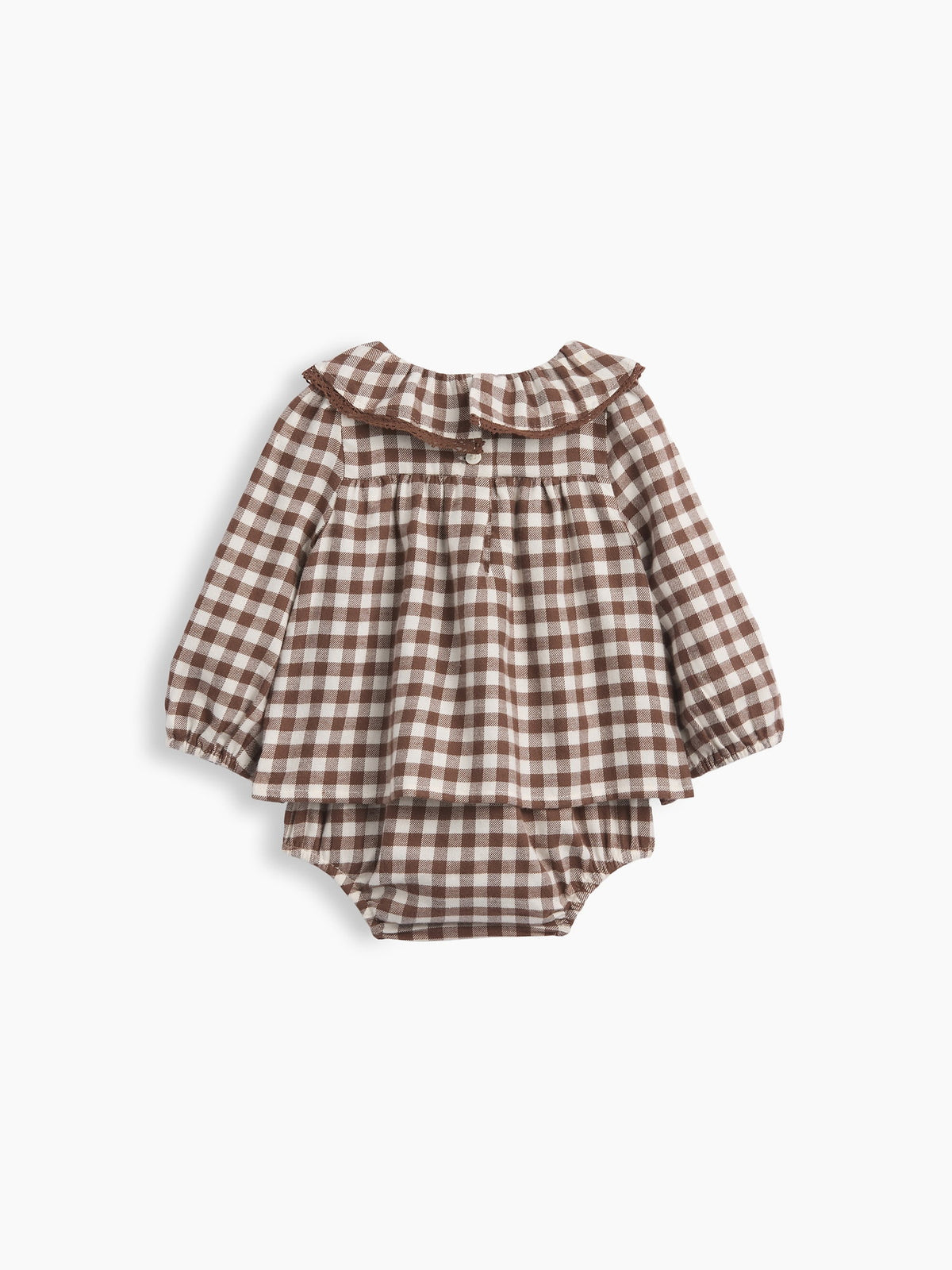 Kahverengi Gingham Flannel Bodysuit Elbise