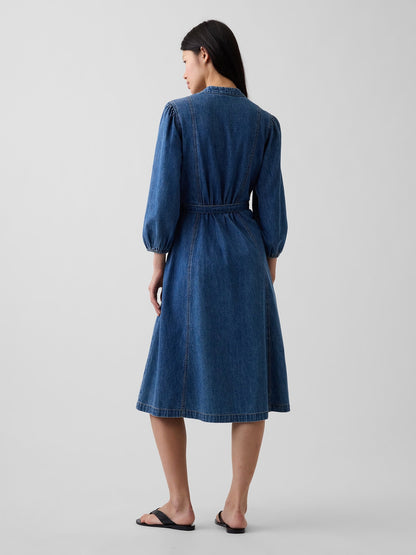 Mavi Denim Kemerli Midi Elbise