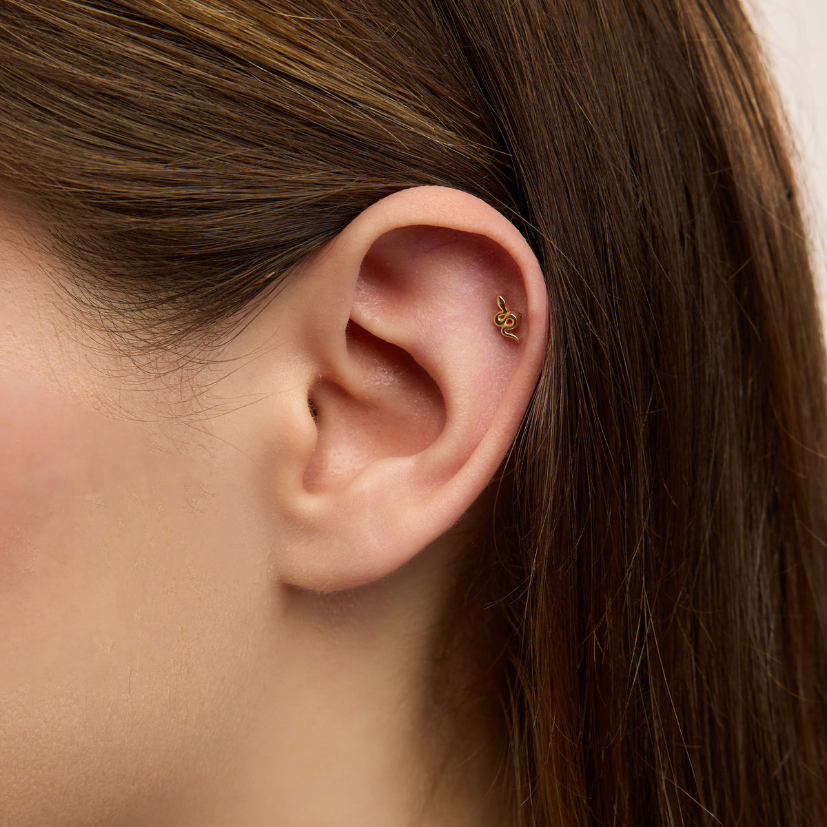 Small Gold Snake Yılan Figürlü Minimal Taşsız Altın Kulak Piercing