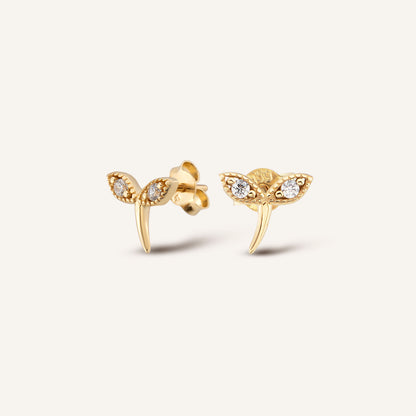 Golden Wings Filiz Figürlü Taşlı Pimli Altın Küpe