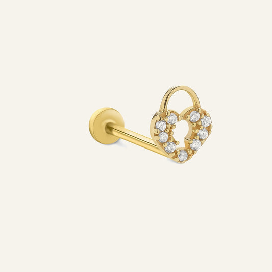 Lockshine Kalp Figürlü Çok Taşlı Altın Kulak Piercing