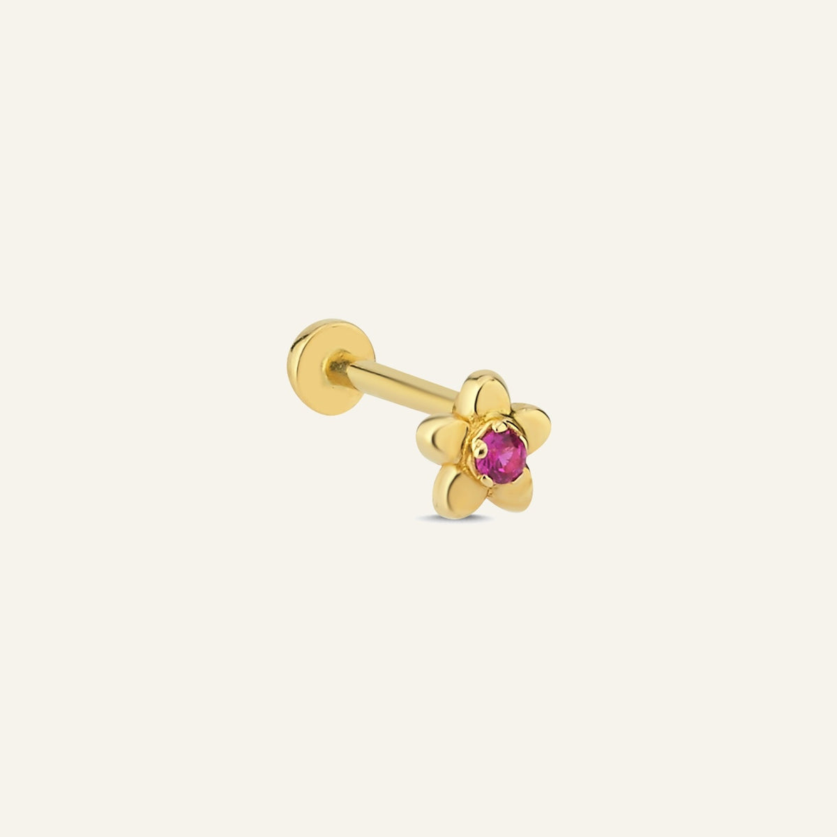 Sera Çiçek Figürlü Pembe Taşlı Altın Kulak Piercing