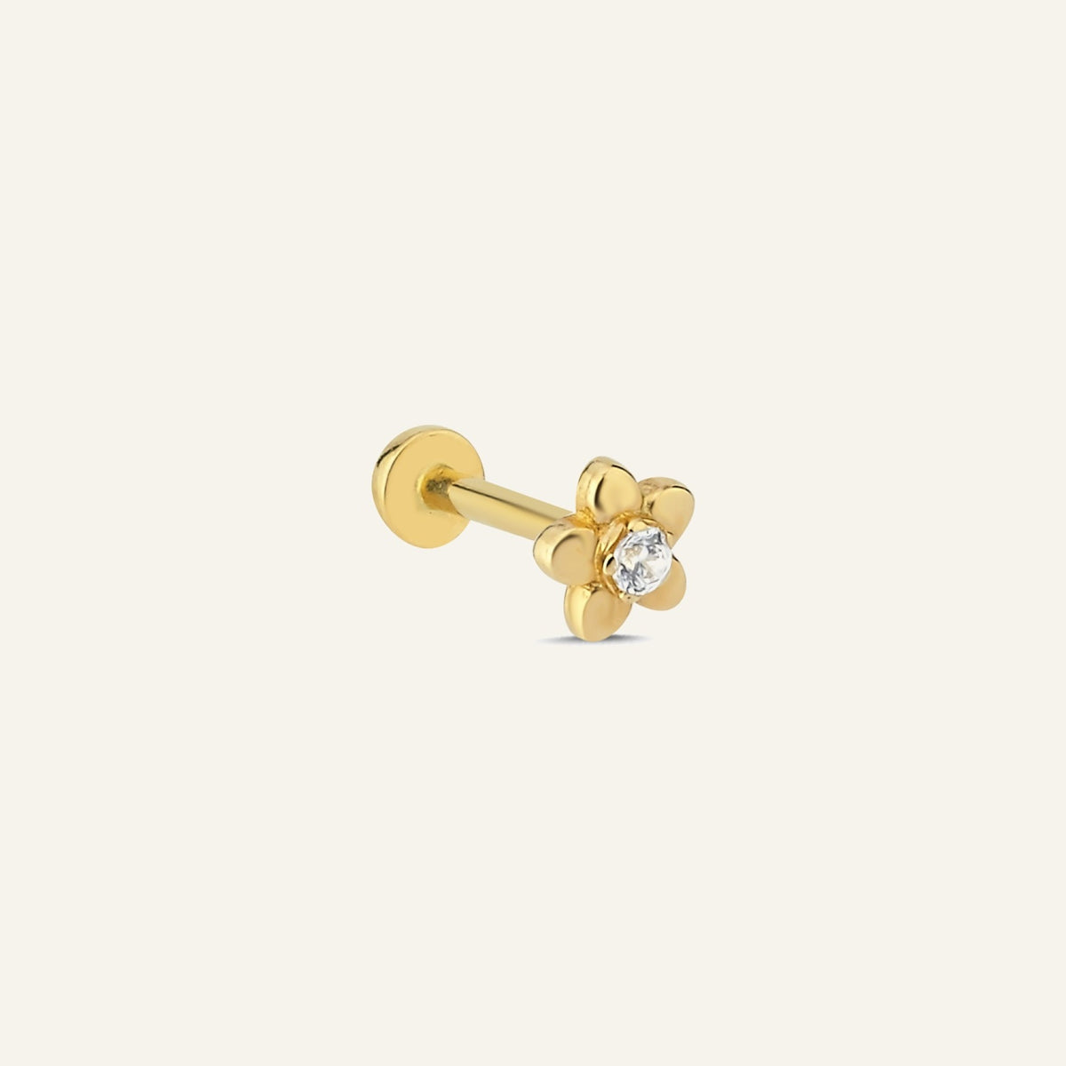 Meya Çiçek Figürlü Beyaz Taşlı Altın Kulak Piercing