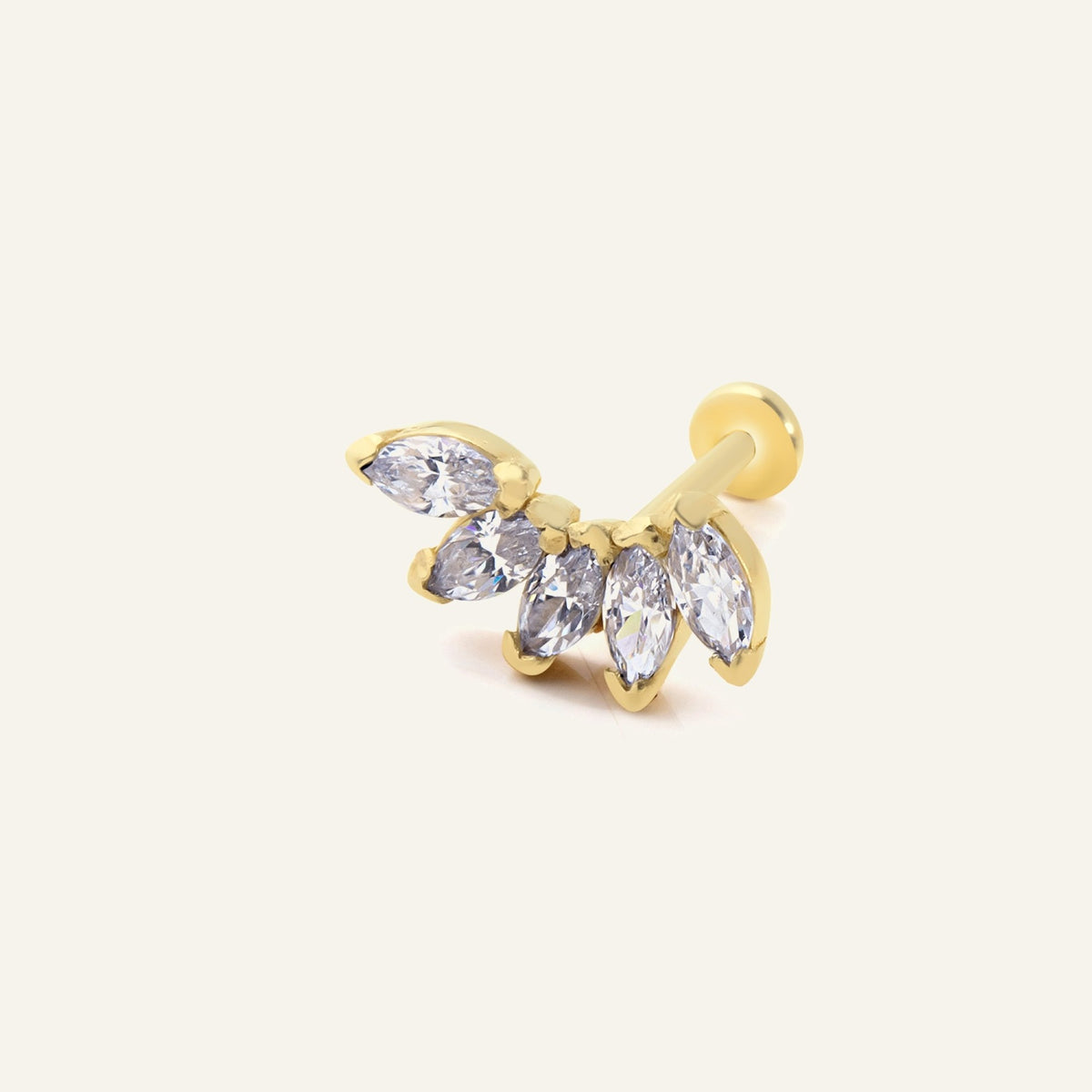 Havelise White Yay Figürlü Markiz Kesim Çok Taşlı Altın Kulak Piercing