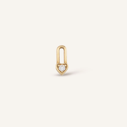 Heart Padlock Kalp Detaylı Kilit Figürlü Tek Taşlı Altın Charm
