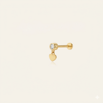 Heartdrop Sallantılı Kalp Figürlü Tek Taşlı Altın Kulak Piercing