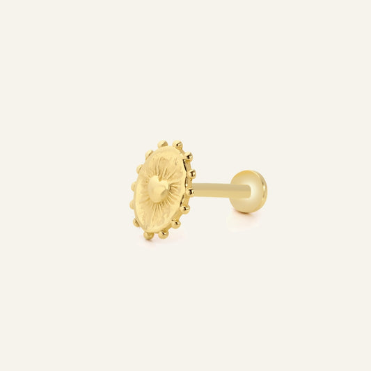 Heartline Kalp Desenli Taşsız Altın Kulak Piercing